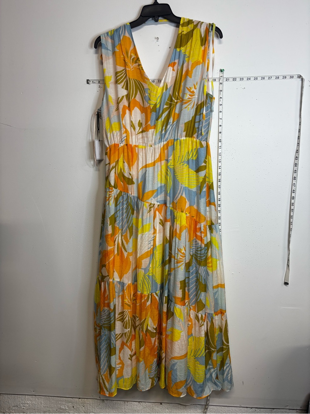 1. State Sleeveless V-Neck Tiered Maxi Dress in Yellow, Orange & Blue